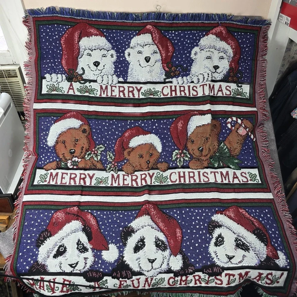 CHATHAM Panda Polar Bear Bears Santa Christmas Tapestry Throw Blanket CMI